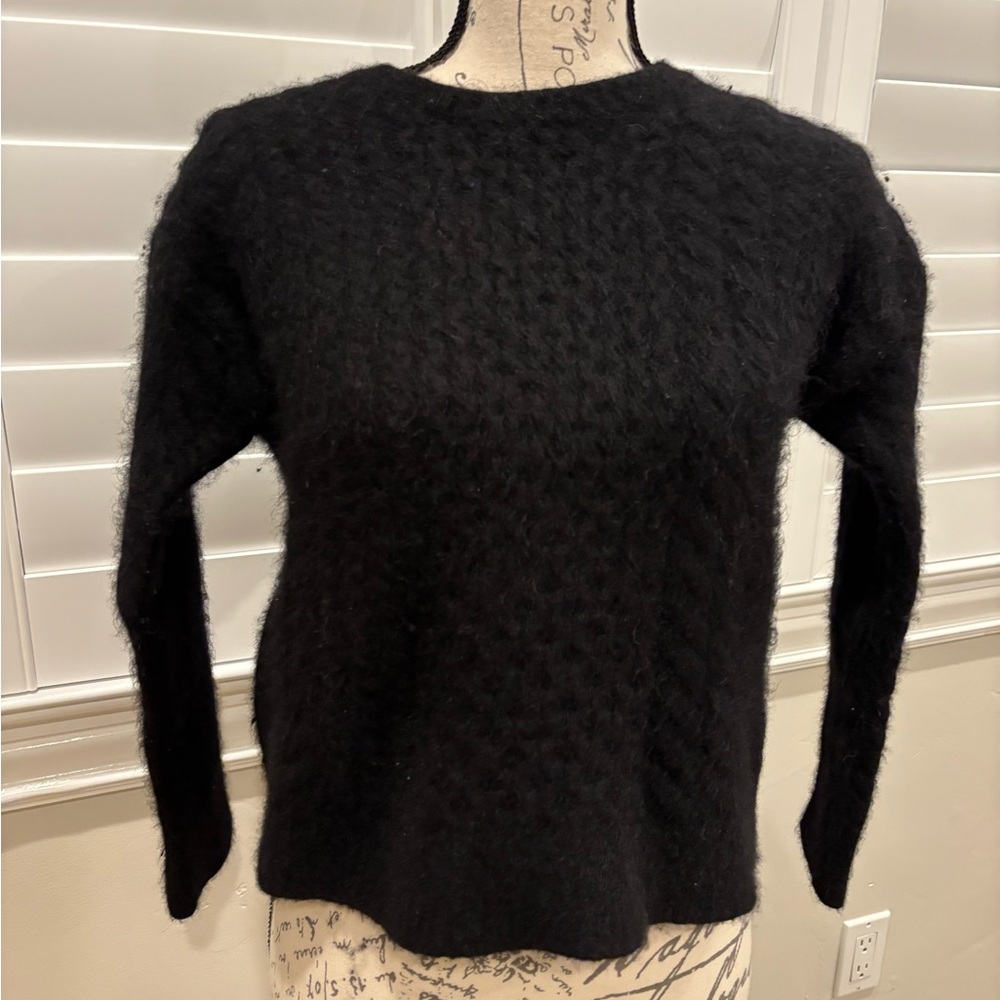 AllSaints Black Fuzzy Crew Sweater